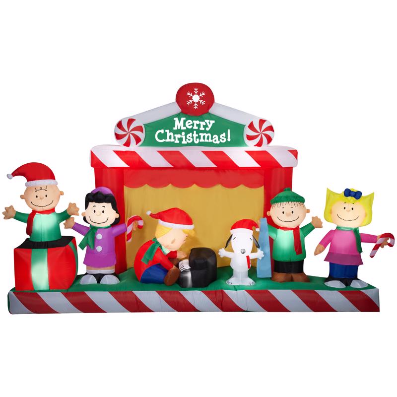 Gemmy Giant Christmas Inflatable Peanuts Gang Christmas Stage Scene 86 in. Inflatable