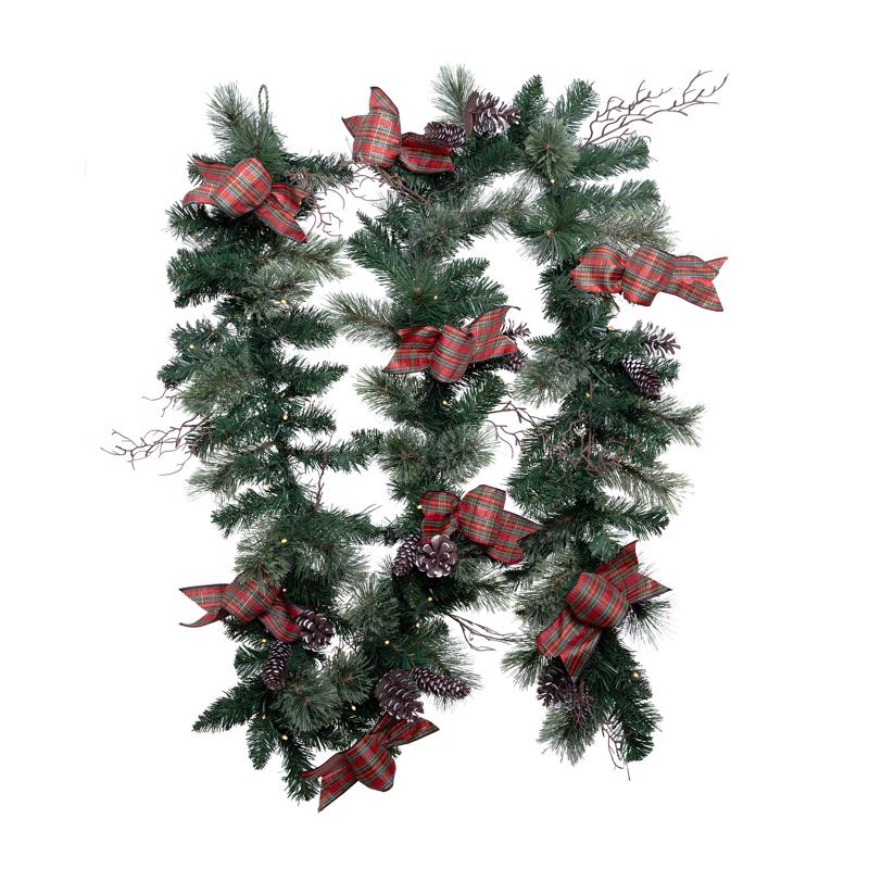 Celebrations 12 in. D X 9 ft. L LED Prelit Twig Pine Bow Color Changing Battery Operated Garland