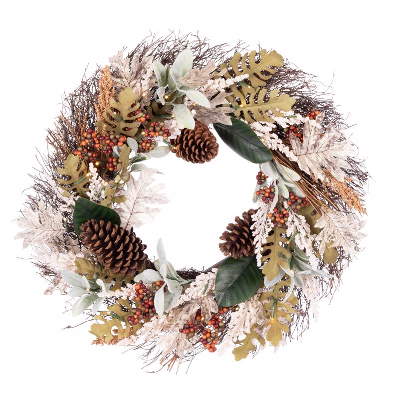 Celebrations Warm White 35 ct 24 in. LED Prelit Neutral B/O Wreath