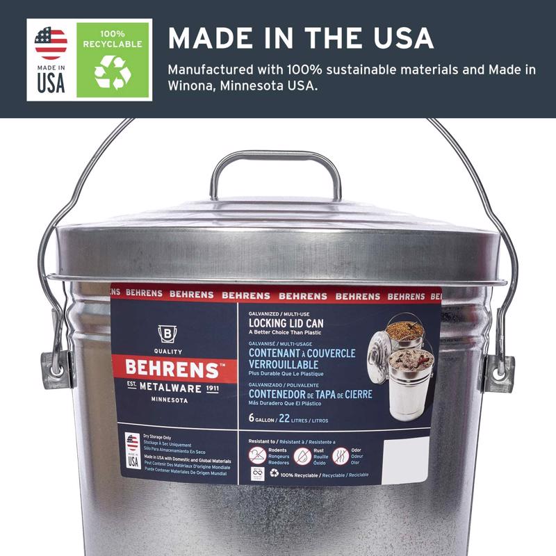 Behrens 6106 Galvanized Steel Locking Lid Can, 6 Gallon