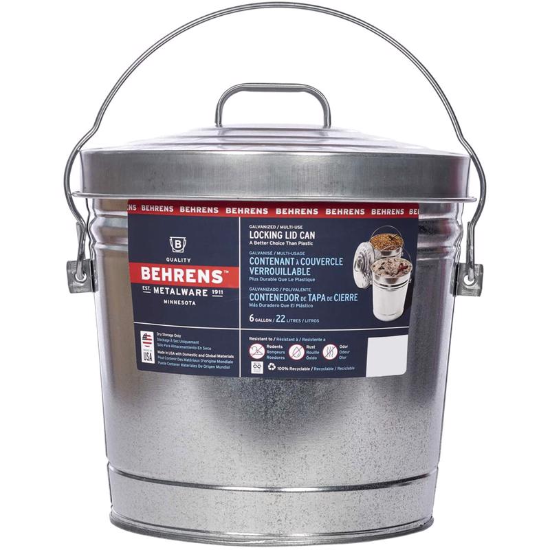 Behrens 6106 Galvanized Steel Locking Lid Can, 6 Gallon