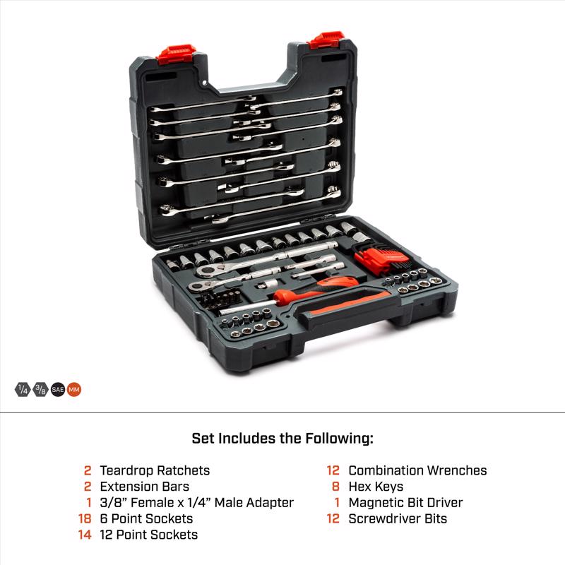 Crescent CTK70MP 3/8 in. drive Metric and SAE 6 and 12 Point Mechanic's Tool Set 70 pc