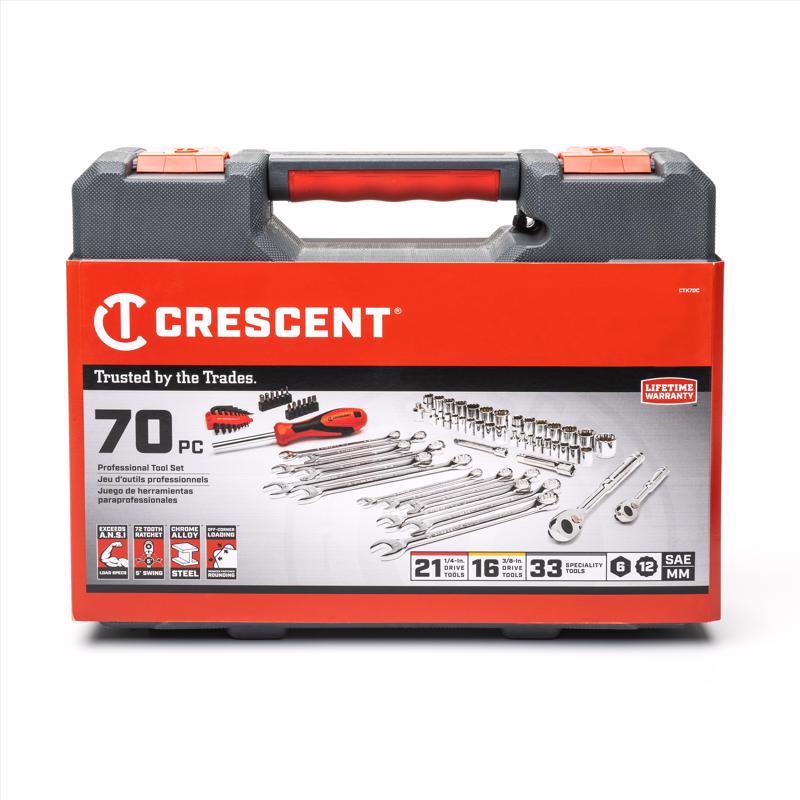 Crescent CTK70MP 3/8 in. drive Metric and SAE 6 and 12 Point Mechanic's Tool Set 70 pc
