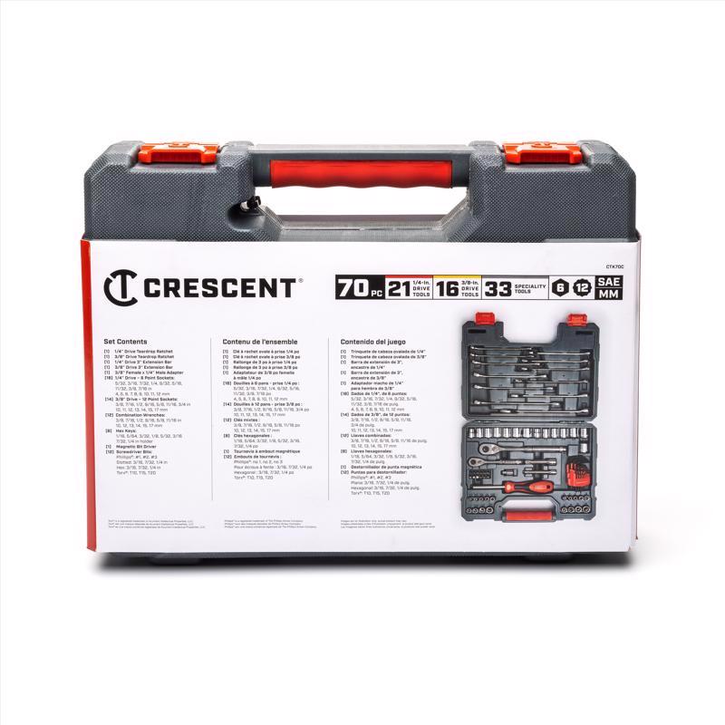 Crescent CTK70MP 3/8 in. drive Metric and SAE 6 and 12 Point Mechanic's Tool Set 70 pc