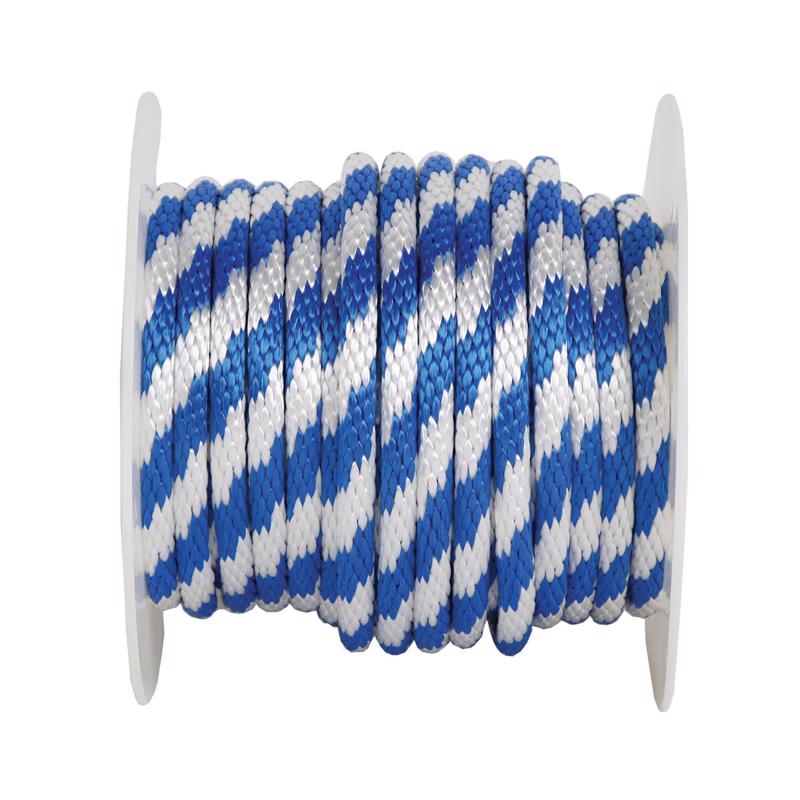 Koch 5132045 Poly Solid Braid Rope 5/8" X 140', Blue/White