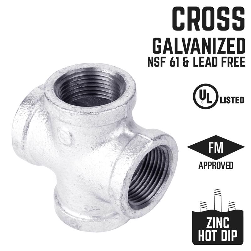 STZ Industries 311CR-12 1/2 in. FIP each X 1/2 in. D FIP 1/2 in. D FIP Galvanized Malleable Iron Cross