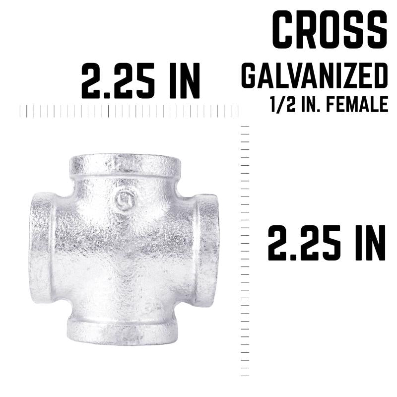 STZ Industries 311CR-12 1/2 in. FIP each X 1/2 in. D FIP 1/2 in. D FIP Galvanized Malleable Iron Cross