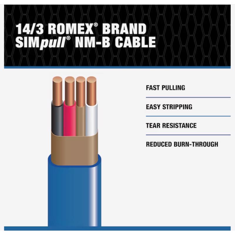 Southwire 63946926 Solid Romex Type NM-B WG Non-Metallic Wire, 15 ft