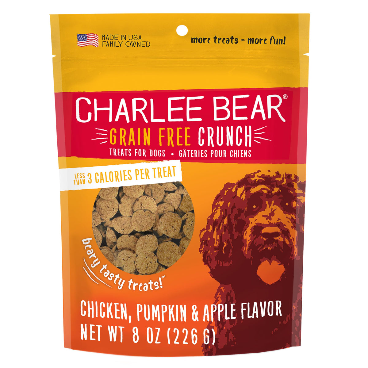 Charlee Bear Grain-Free Crunch Dog Treats, Chicken, Pumpkin & Apple, 8 oz
