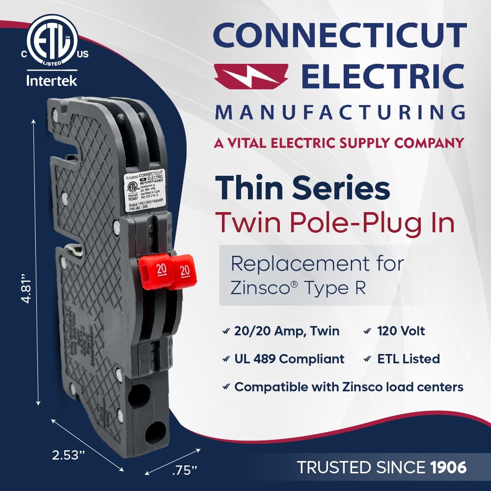 Connecticut Electric Twin 20A Zinsco Replacement Circuit Breaker