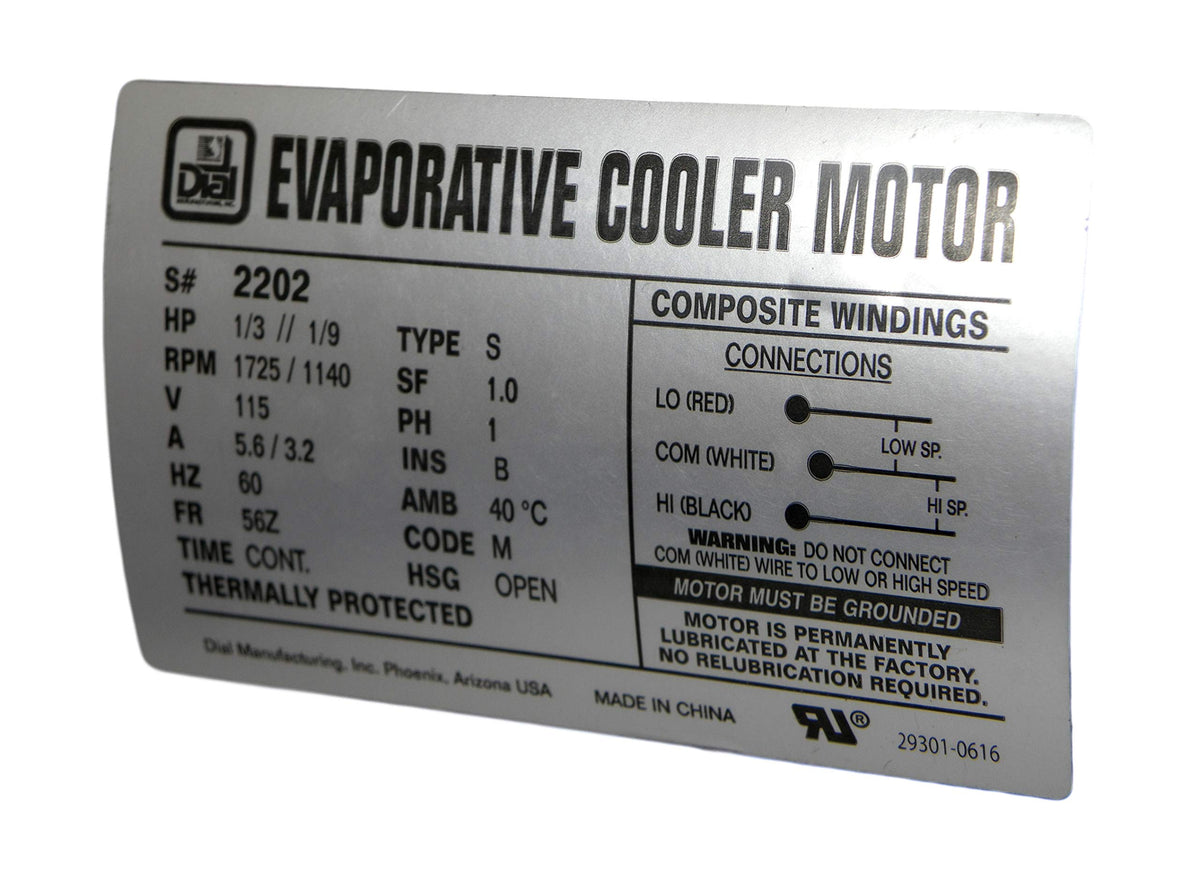 Dial Manufacturing 1/3 HP 115V 2-Speed Evaporative Cooler Motor