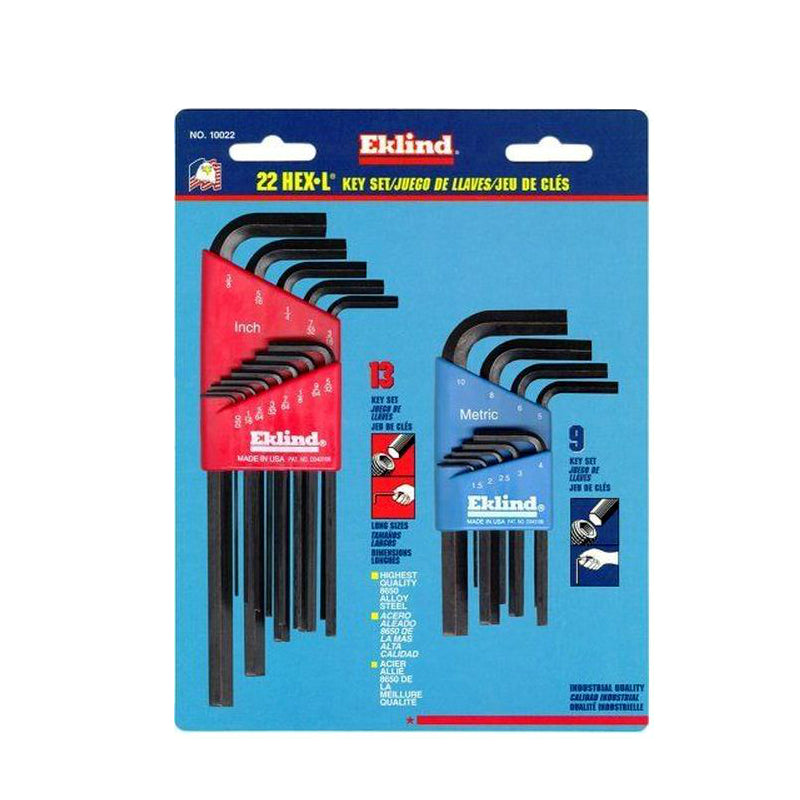 Eklind 10022 Combination Fraction/Metric Hex-L Key Set, 22 Piece