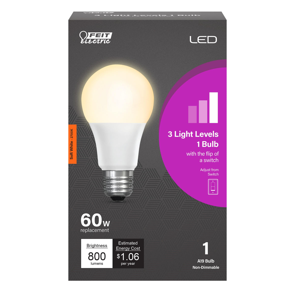 Feit Electric IntelliBulb Switch To Dim A19 LED Bulb 9.5W OM60/3DIMCA/LEDI
