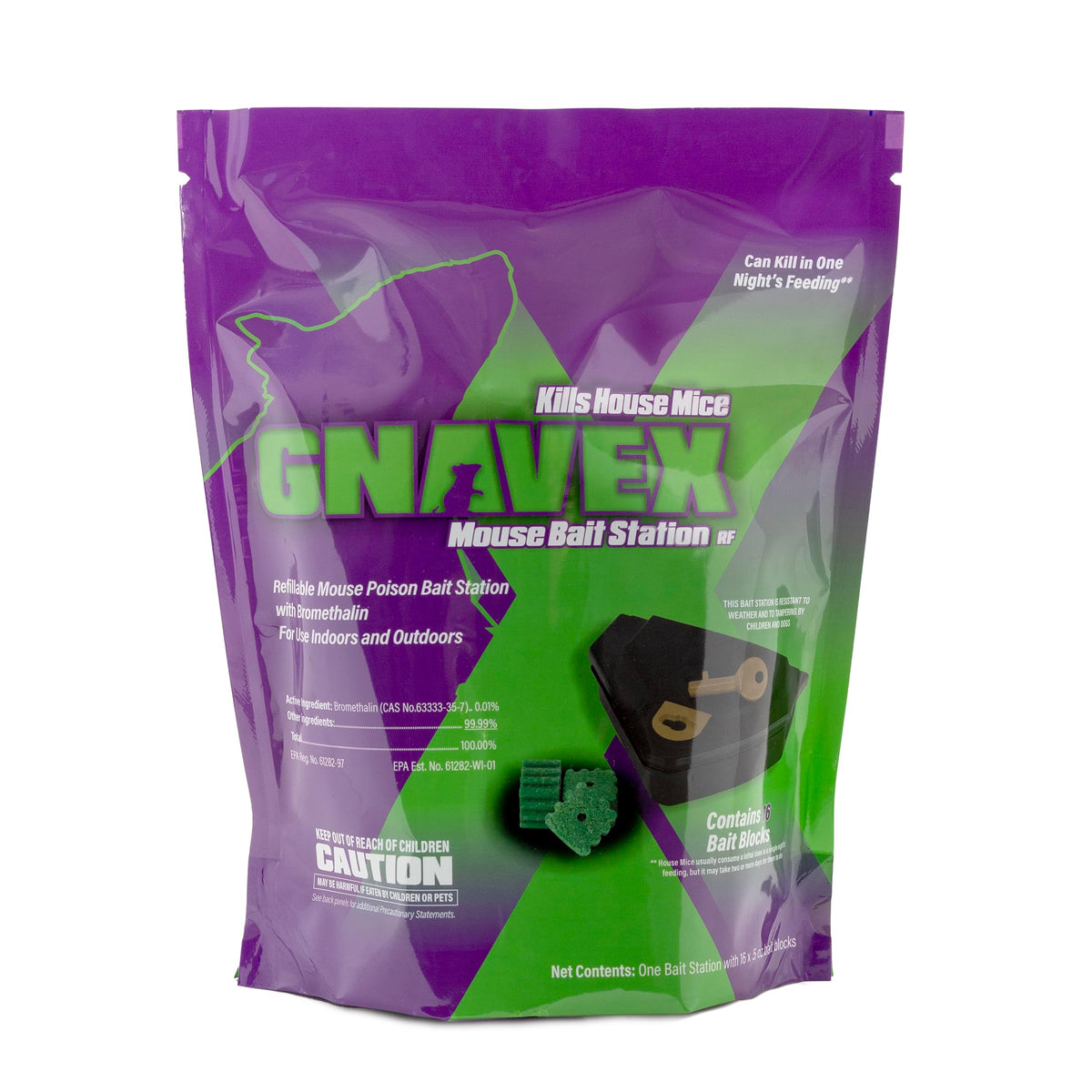 Gnavex Mouse Bait Station with Bromethalin Bait Blocks, 16 Count