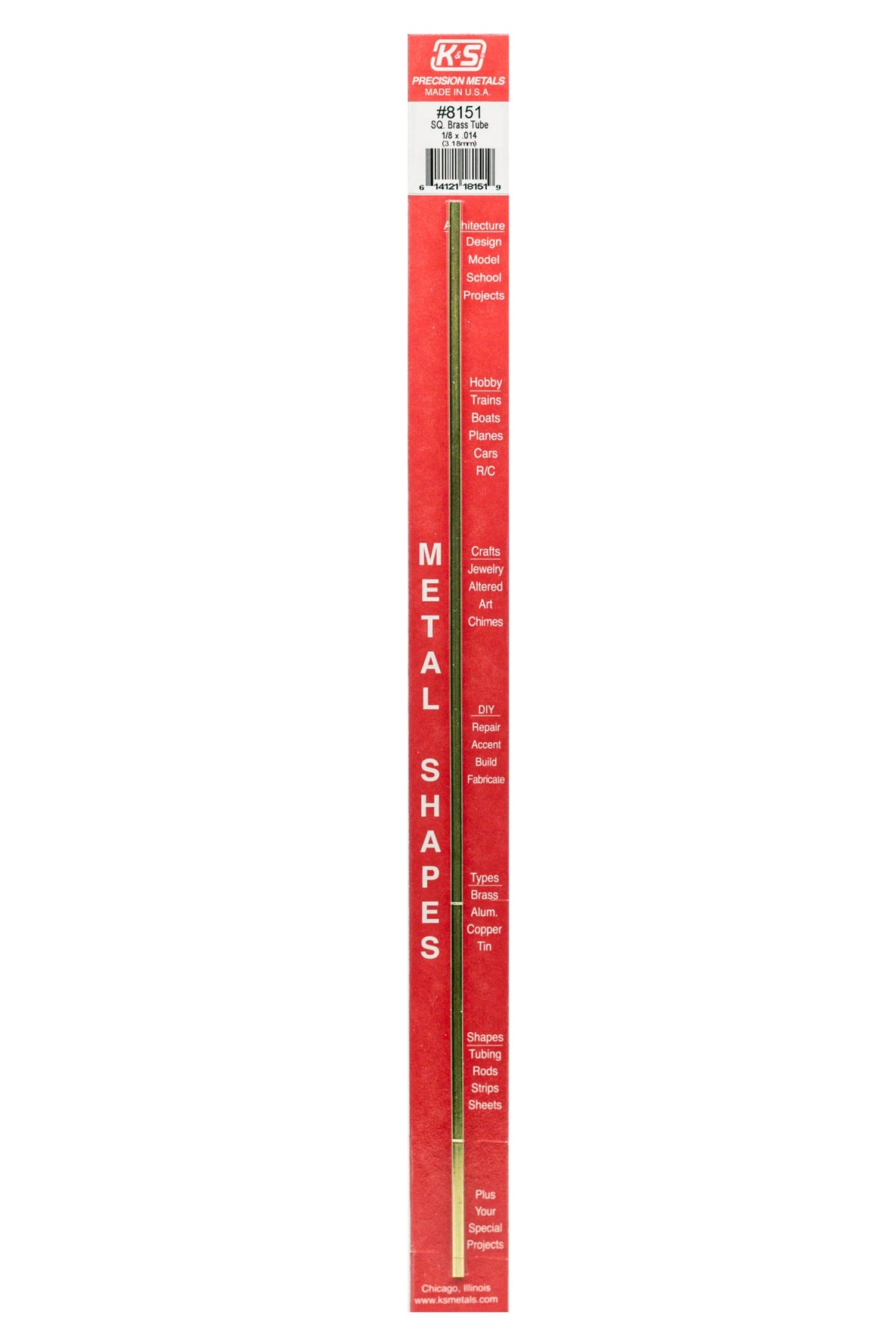K&S Precision Square Brass Tube, 1/8" OD x 12"