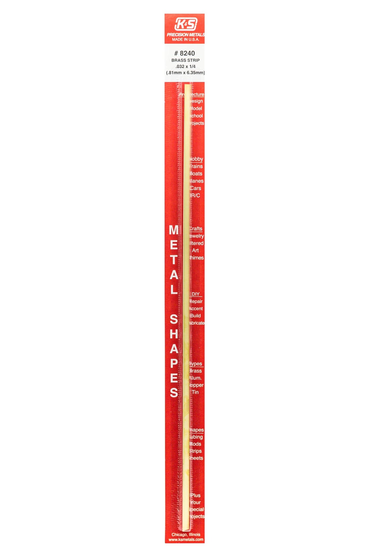 K&S Brass Strip 0.032" x 1/4" x 12" 8240