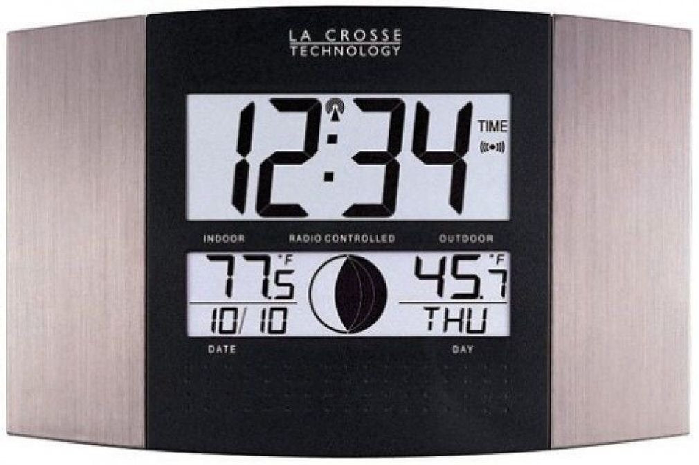 La Crosse Technology Digital Atomic Wall Clock with Indoor & Outdoor Temperature