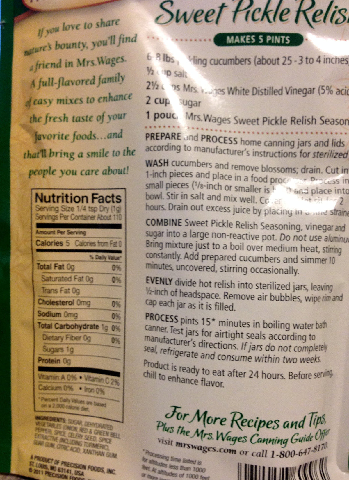 Mrs. Wages Quick Process Sweet Pickle Relish Mix, 3.88 oz