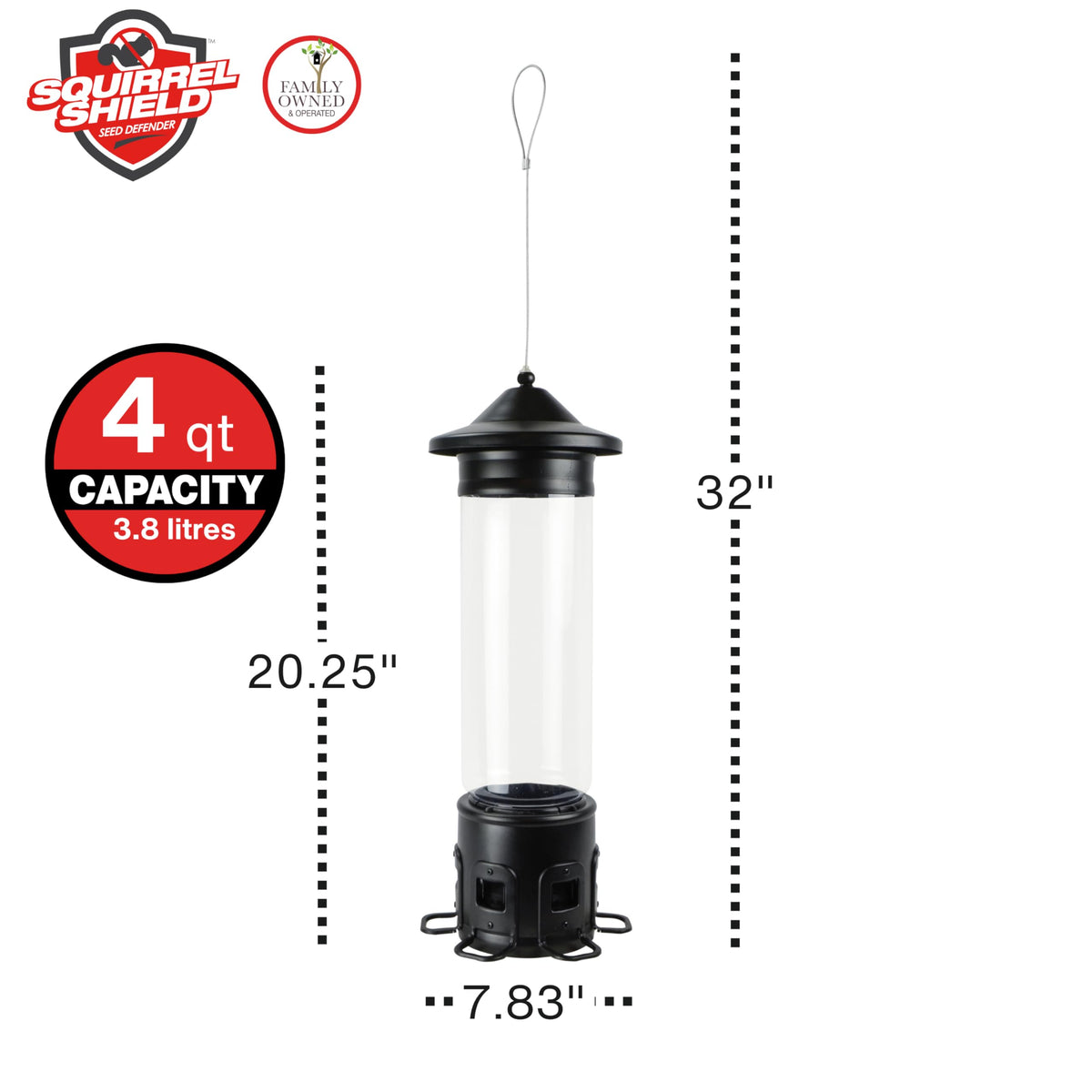 Nature's Way Squirrel Shield Pro Metal Tube Feeder 4 QT Cap Black