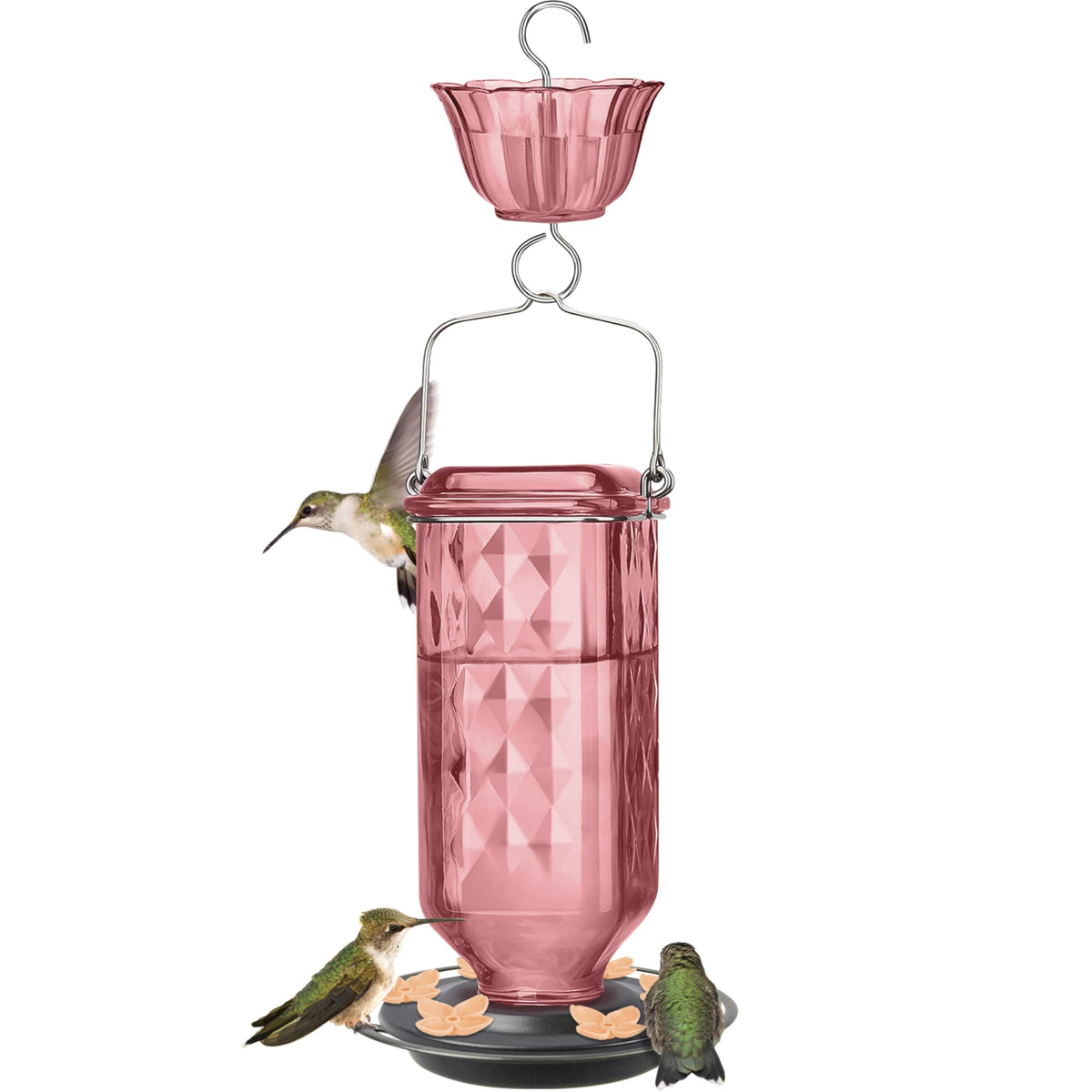 Nature's Way Rosewood Column Gravity Glass Hummingbird Feeder with Ant Moat, 23 oz
