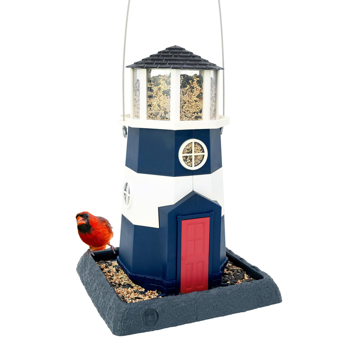 North States Village Collection Nautical Lighthouse Bird Feeder, 8 lb Capacity, Navy/White