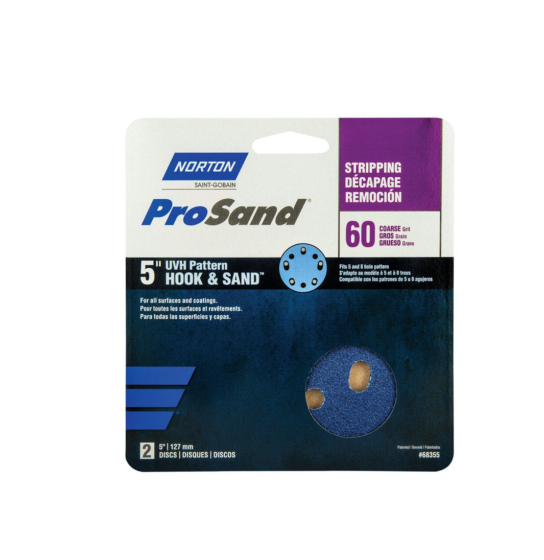 Norton 07660768355 ProSand Hook and Loop Sanding Disc, 60 Grit, 5 inches, 2 Pack