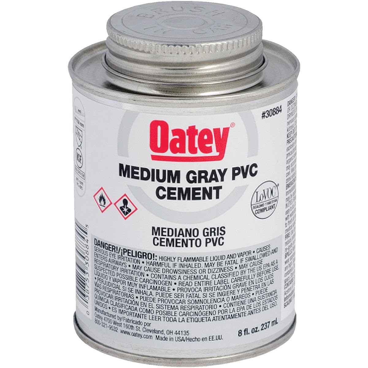 Oatey Gray Medium-Bodied PVC Solvent Cement, 8 oz