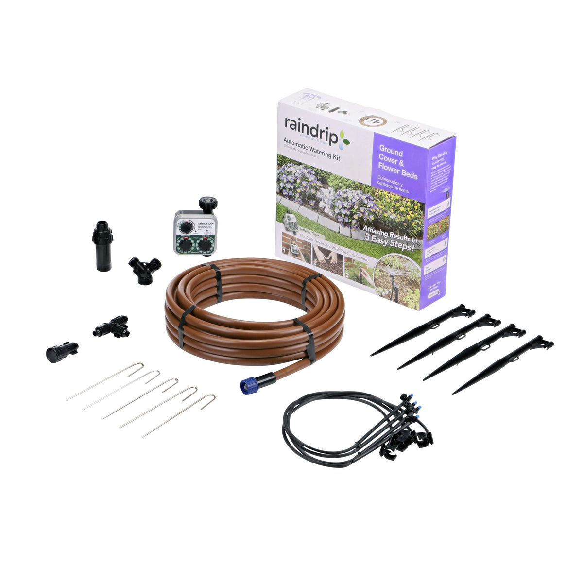 Raindrip Automatic Drip Irrigation Watering Kit with Timer for Ground Cover & Flower Beds