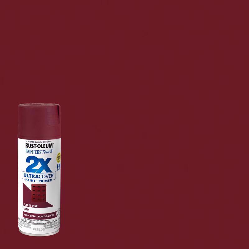 Rust-Oleum Painter's Touch 2X Ultra Cover Spray Paint, 12 Oz, Satin Claret Wine
