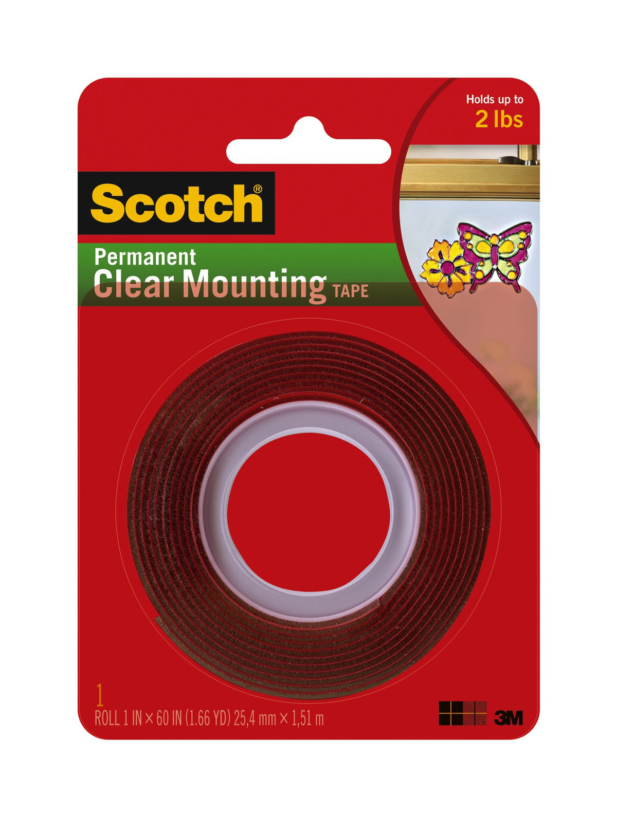 Scotch Permanent Clear Double-Sided Mounting Tape, 1" x 60"