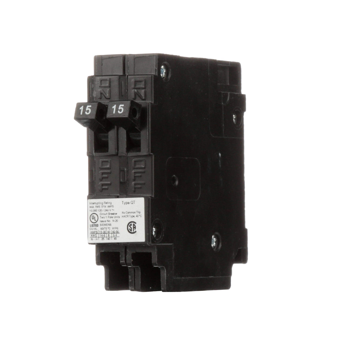 Siemens 15A/15A Duplex Circuit Breaker, 120V
