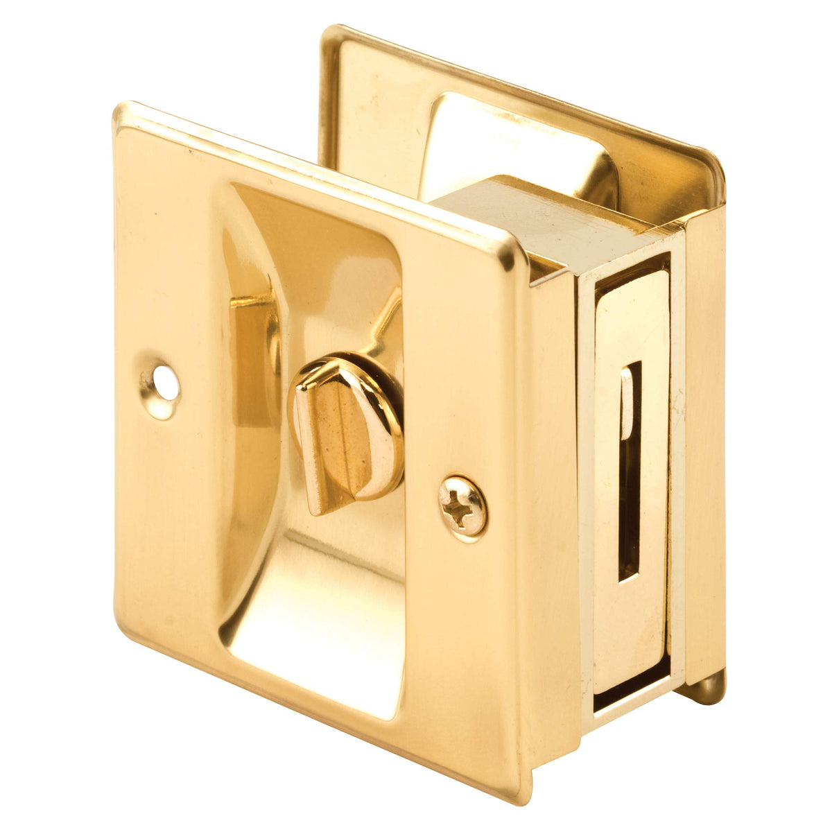 Slide-Co Polished Brass Privacy Lock with Pull for Pocket Doors