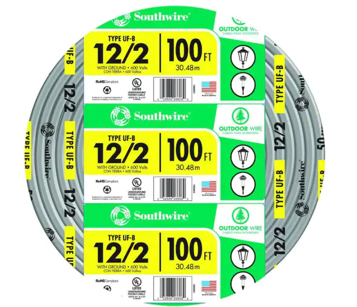 Southwire 100 ft. 12/2 UF-B Wire with Ground