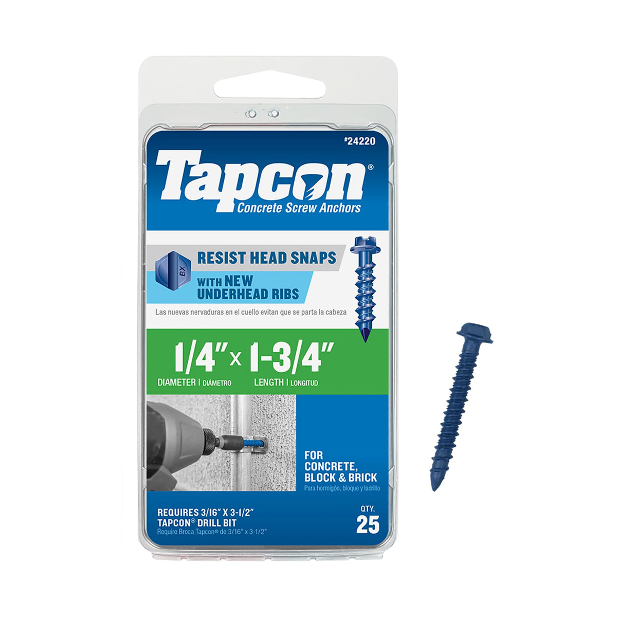 Tapcon 1/4 in. x 1-3/4 in. Hex Head Concrete Anchors (25-Pack)