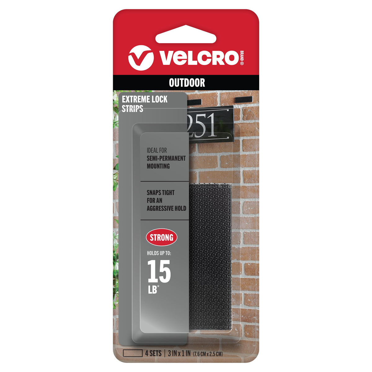 Velcro Brand Extreme Lock Mounting Strips, Black, 3 In. x 1 In., 4 Sets