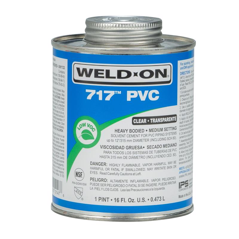 Weld-On 717 Clear Heavy-Duty PVC Pipe Cement, 1 Pint