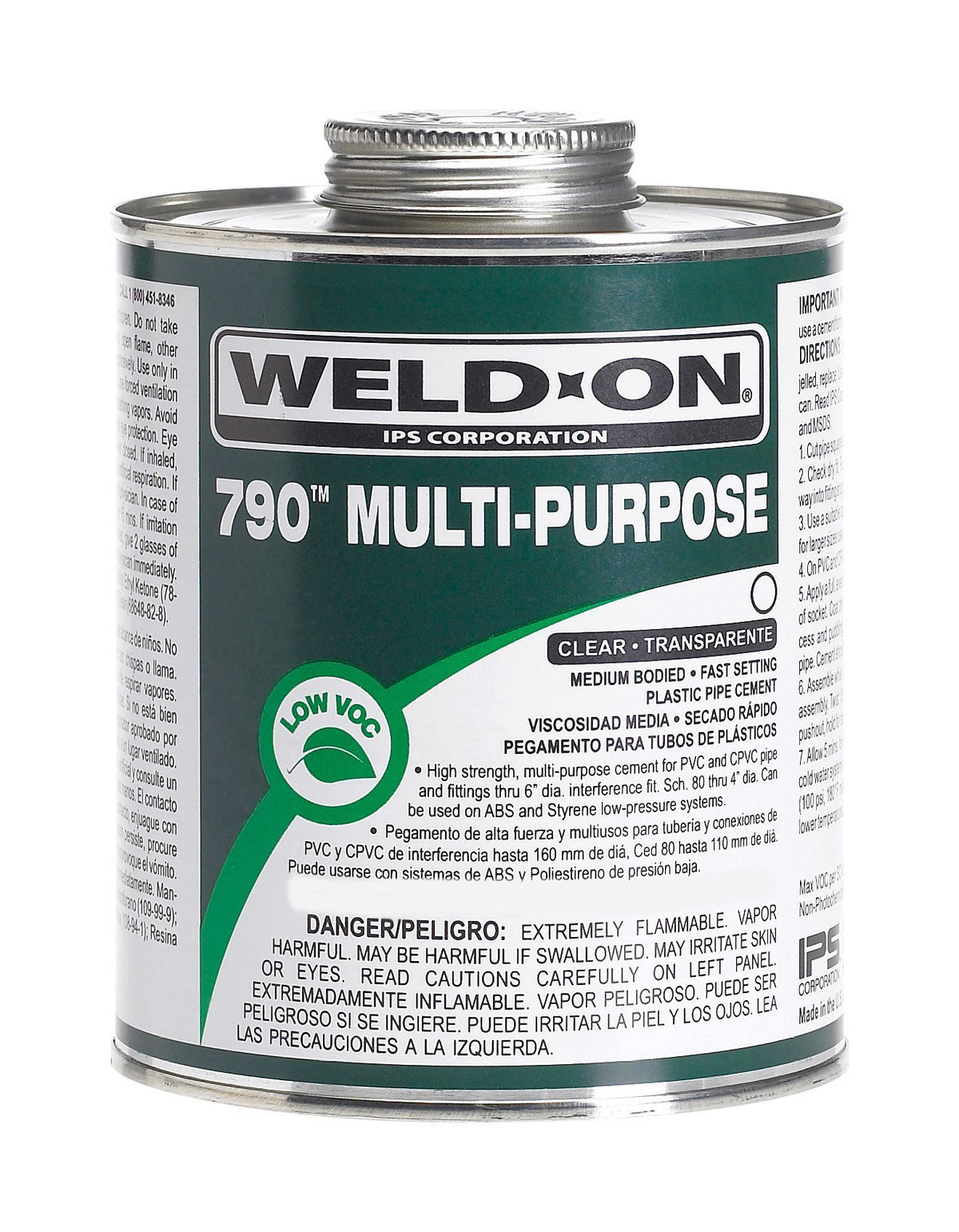 Weld-On 790 Clear Multi-Purpose Low VOC Pipe Cement, 1/2 Pint