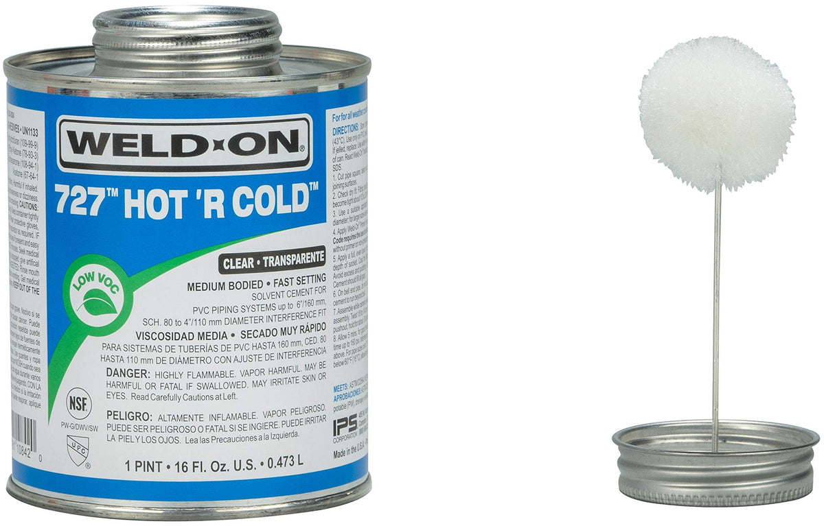 Weld-On 727 Hot 'R Cold Clear PVC Solvent Cement, 1 Pint