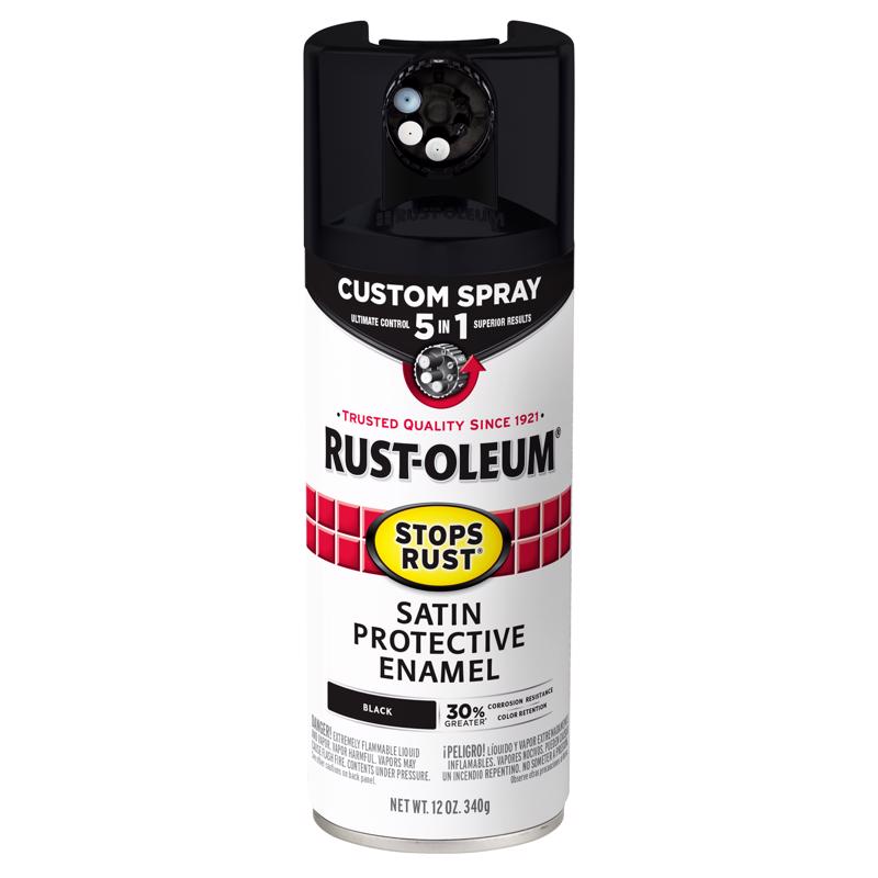 Rust-Oleum 376869 Stops Rust Satin Protective Enamel Spray, Black, 12 oz