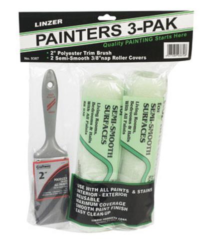 Linzer 9387 "Painter's Pak" Paintbrush/Roller Set 3Pc