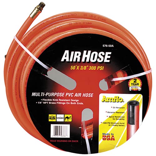 Amflo 576-25A Pvc Air Hose, 1/4" NPT Brass, 3/8" x 25', 300 PSI