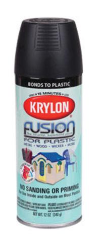 Krylon K02519001 Fusion For Plastic Spray Paint, 12 Oz, Flat Black