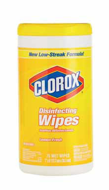 Clorox 01628 Disinfecting Wipes, Lemon Fresh, 75 Wipes