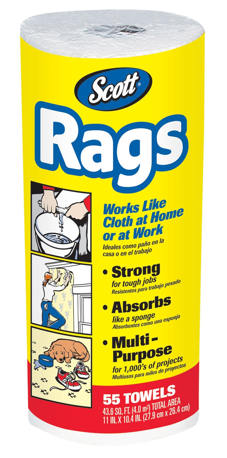 Scott 75230 Rags On A Roll, White, 10.4" x 11", 55 Sheet/Roll