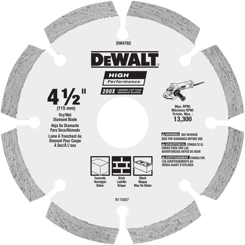 DeWalt DW4782 HP Segmented Rim Diamond Saw Blade, 4-1/2 Inch