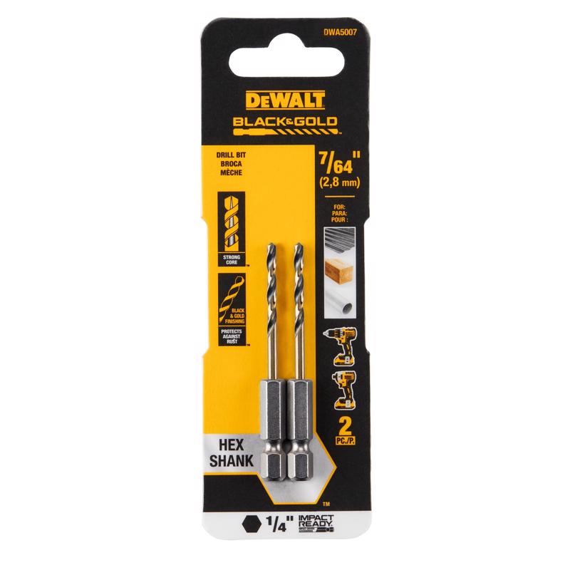 DeWalt DWA5007 Black & Gold Impact Ready Drill Bit, 7/64 Inch