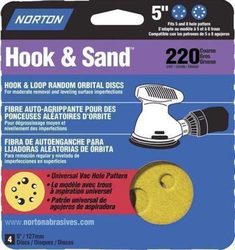 Norton 02001 Hook and Loop Sanding Discs, 5" Dia., 220 Grit