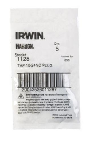 Irwin 1128ZR Hanson SAE Plug Taps, High Carbon Steel, 10-24Nc