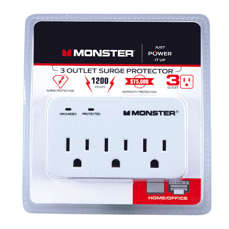 Monster 1601 Just Power It Up Surge Protector Wall Tap, White