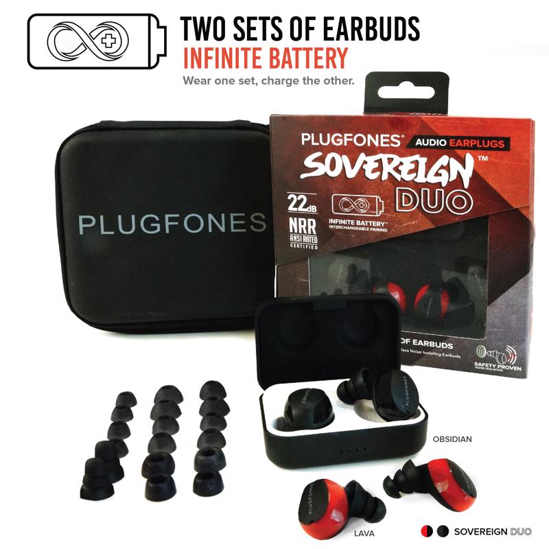 Plugfones PSD-BRBB Sovereign Duo Earplugs, Black/Red